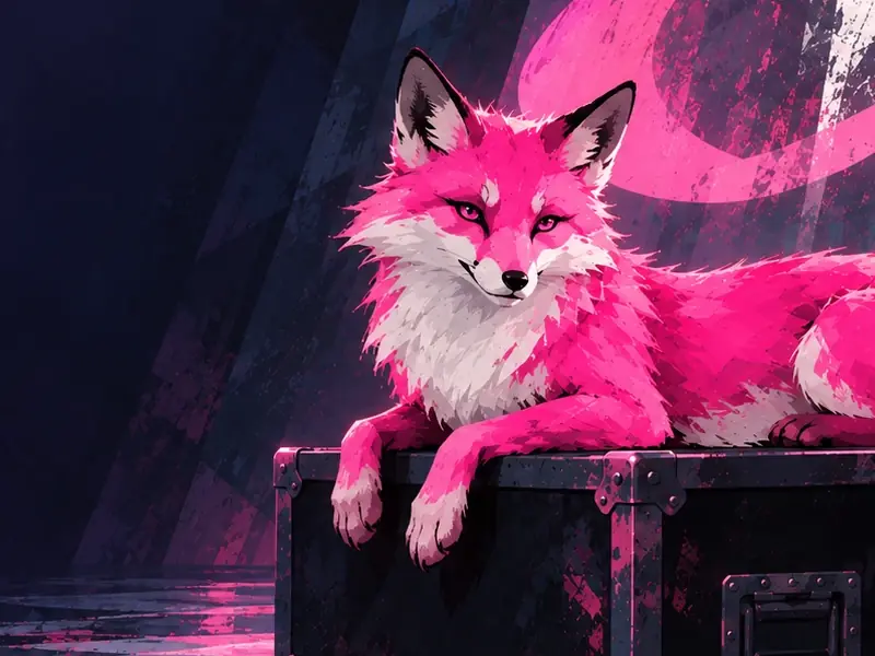 The pink fox lying on a flight case